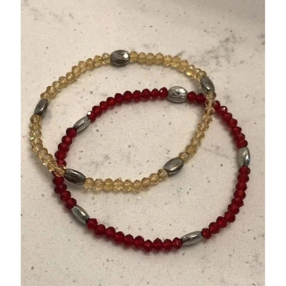 4pc‎ Beaded Bracelet Set Red Gold Rhinestone Stackable Boho Stretch Jewelry